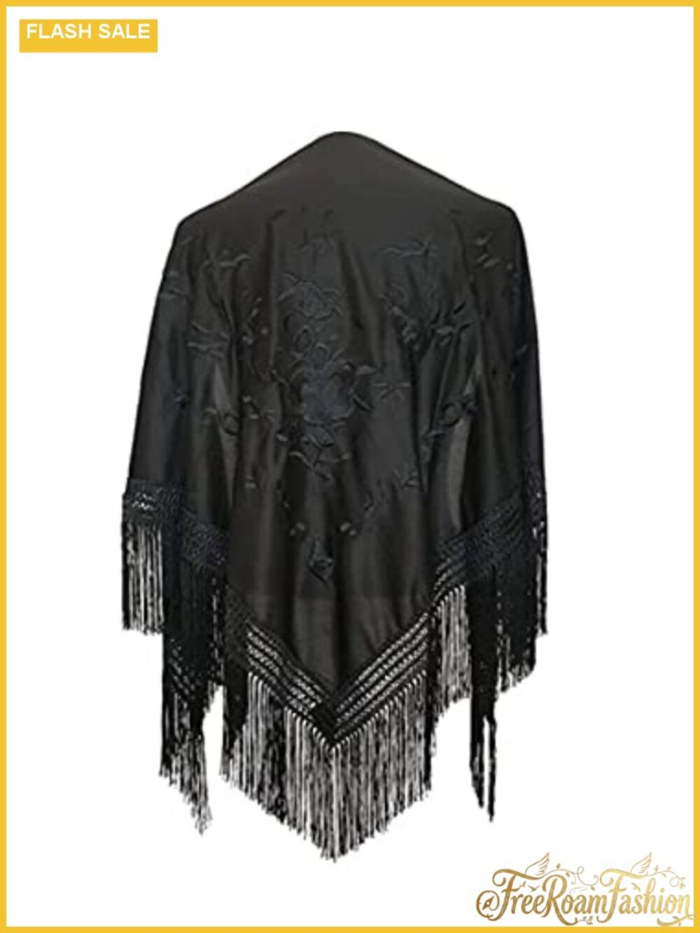 Silk Floral Shawl Wrap with 18cm Fringe - Embroidered Pashmina Scarf